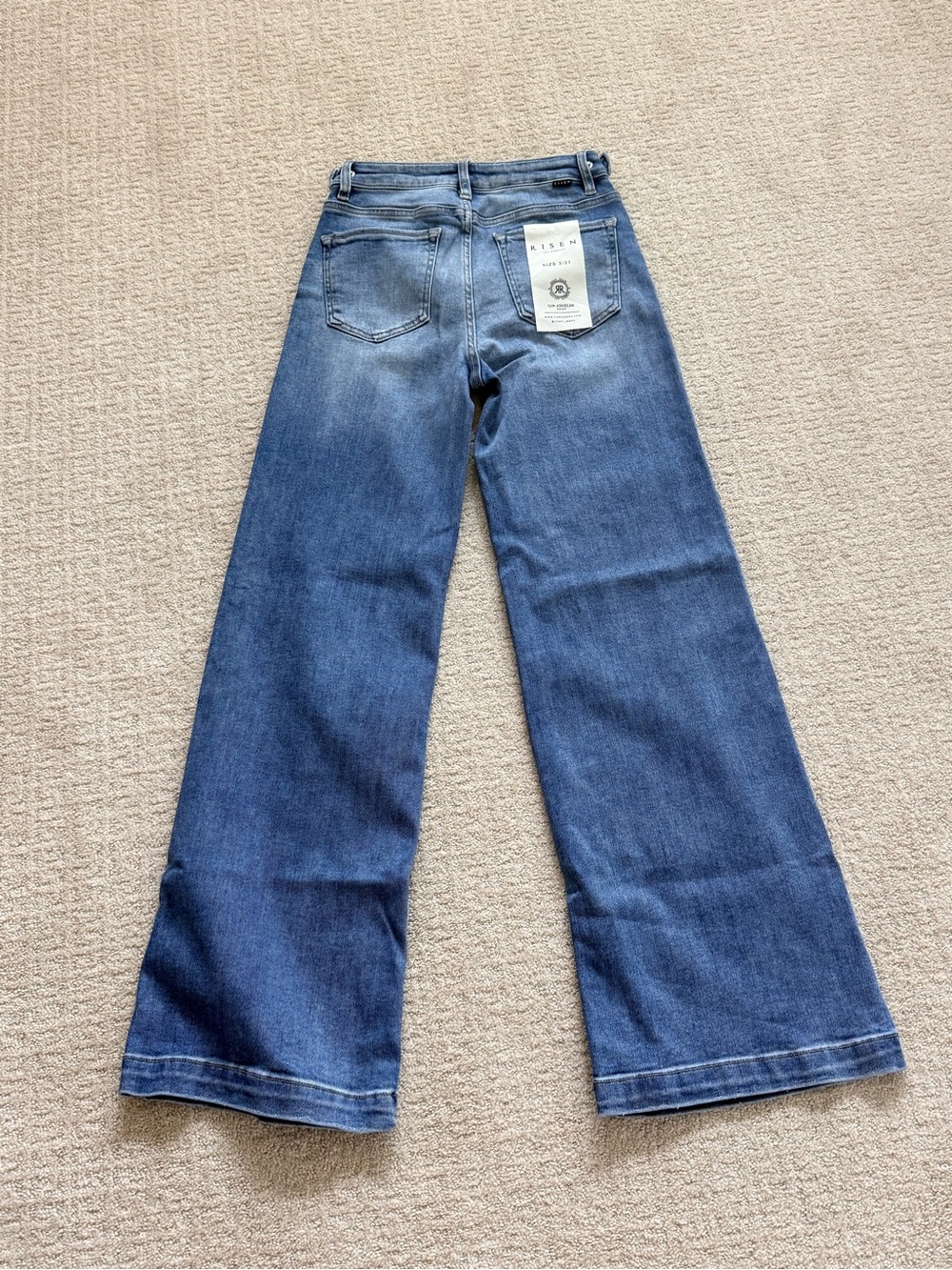 Risen High-Rise Wide Leg Boot Cut Jeans in Medium Blue 5/27 - Picture 2 of 4